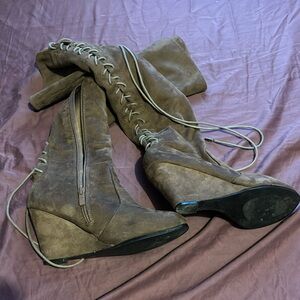 Knee high boots, tie in back